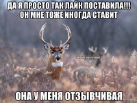 Да я просто так Лайк поставила!!! Он мне тоже иногда ставит Она у меня отзывчивая