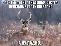 -Почему ты не приедешь? -Сестра приехала в гости внезапно А ну ладно...