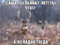 -Саша, ты пьяна? -Нет! Ты что!? -А, ну ладно тогда