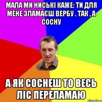 мала ми ниські каже: ти для мене зламаєш вербу . так , а сосну а як соснеш то весь ліс переламаю