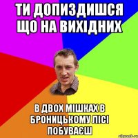 Ти допиздишся що на вихідних в двох мішках в Броницькому лісі побуваєш