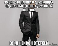 Жизнь это палкка о двух концах. Один у тебя в жопе, а другой ты сосёшь. (с) Джейсон Стетхем