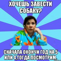 Хочешь завести собаку? Сначала окончи год на 5 или 4,тогда посмотрим.