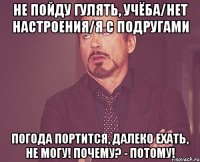 Не пойду гулять, учёба/нет настроения/я с подругами Погода портится, далеко ехать, не могу! Почему? - ПОТОМУ!