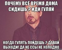 Почему всё время дома сидишь ? Иди гуляй Когда гулять пойдешь ? Давай выходи! Да не ссы не холодно