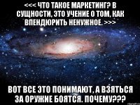 <<< Что такое маркетинг? В сущности, это учение о том, как впендюрить ненужное. >>> Вот все это понимают, а взяться за оружие боятся. ПОЧЕМУ???