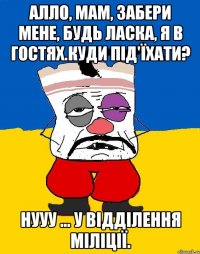 Алло, мам, забери мене, будь ласка, я в гостях.Куди під'їхати? Нууу ... У відділення міліції.