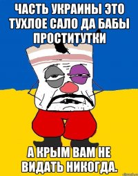 Часть украины это тухлое сало да бабы проститутки А крым вам не видать никогда.