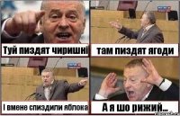 Туй пиздят чиришні там пиздят ягоди І вмене спиздили яблока А я шо рижий...