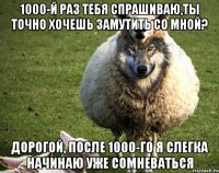 1000-й раз тебя спрашиваю,ты точно хочешь замутить со мной? Дорогой, после 1000-го я слегка начинаю уже сомневаться