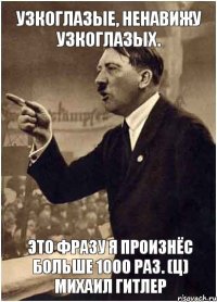 Узкоглазые, ненавижу узкоглазых. Это фразу я произнёс больше 1000 раз. (ц) Михаил Гитлер