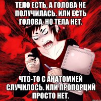 Тело есть, а голова не получилась. Или есть голова, но тела нет. Что-то с анатомией случилось. Или пропорций просто нет.