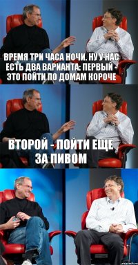 Время три часа ночи. Ну у нас есть два варианта: первый - это пойти по домам короче Второй - пойти еще за пивом 