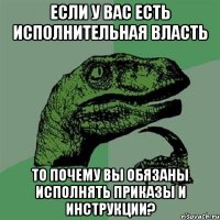 Если у вас есть исполнительная власть то почему ВЫ обязаны исполнять приказы и инструкции?