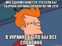 мне одному кажется, что если бы сборная украины попала на чм 2014 В Украине было бы все спокойно