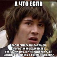 А ЧТО ЕСЛИ ПОСЛЕ СМЕРТИ МЫ ПОЛУЧАЕМ ЗАРАБОТАННОЕ КОЛИЧЕСТВО СКИЛЛ-ПОИНТОВ, И РАСПРЕДЕЛЯЕМ ИХ НА СЛЕДУЮЩУЮ ЖИЗНЬ, А ПОТОМ ЗАБЫВАЕМ?