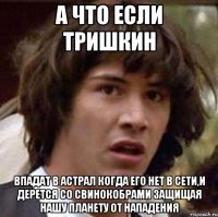 а что если тришкин впадат в астрал когда его нет в сети,и дерется со свинокобрами защищая нашу планету от нападения