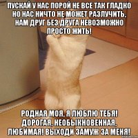 Пускай у нас порой Не все так гладко Но нас ничто Не может разлучить, Нам друг без друга Невозможно просто жить! Родная моя, я люблю тебя! Дорогая, необыкновенная, любимая! Выходи замуж за меня!