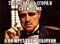 Ты пускаешь Егора в свой дома а он жрет твои чебуреки