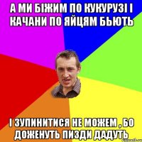 а ми біжим по кукурузі і качани по яйцям бьють і зупинитися не можем , бо доженуть пизди дадуть