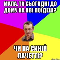 Мала, ти сьогодні до дому на ЯВІ поїдеш? Чи на синій Лачетті?