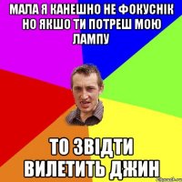 Мала я канешно не фокуснік но якшо ти потреш мою лампу то звідти вилетить джин