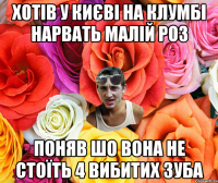 Хотів у києві на клумбі нарвать малій роз поняв шо вона не стоїть 4 вибитих зуба