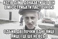 хотів діма доказати шо він вміє стрибати ласточкою одбив дві почки одне яйце яйце і це ше не всьо