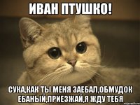 Иван Птушко! Сука,как ты меня заебал,обмудок ебаный,приезжай,я жду тебя