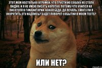 Этот мем настолько огромен, что грустную собаку не стало видно. И я не умею писать коротко, потому что учился на писателя в гуманитарии. Какая беда, да печаль. Смогу ли я укоротить эту надпись? Будет поворот событий в моем тесте? Или нет?