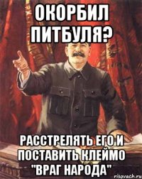 Окорбил Питбуля? Расстрелять его и поставить клеймо "враг народа"