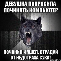 девушка попросила починить компьютер починил и ушел. страдай от недотраха сука!