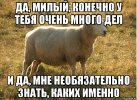 Да, милый, конечно у тебя очень много дел И да, мне необязательно знать, каких именно