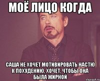 моё лицо когда Саша не хочет мотивировать Настю к похудению, хочет, чтобы она была жирной