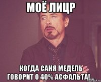 моё лицр когда Саня Медель говорит о 40% асфальта!...