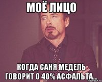 Моё лицо Когда Саня Медель говорит о 40% асфальта...