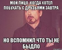 Мой лицо, когда хотел побухать с друзьями завтра Но вспомнил что ты не быдло