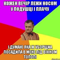 Кожен вечір лежи носом у подушці і плачу І думаю яка ж уборщиа посадила в мене під вікном тополі