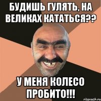 Будишь гулять, на великах кататься?? У меня колесо пробито!!!