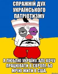 Спражній дух українського патріотизму Я люблю Україну. Але хочу працювати в Європі, бо мрію жити в США.