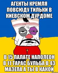 Агенты кремля повсюду тильки в киевском дурдоме В 15 палате наполеон в 11 тарас бульба в 43 мазепа а ты в какой