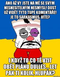 Ano až vy jste na mě se svým nesnesitelným nesmysl! Dost už vidět tyto tupé komentáře! Je to sarkasmus, vite? I když to co tě vzit obět plánu Dulles... Let pak ti kolik, hlupák?