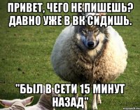 привет, чего не пишешь? давно уже в вк сидишь. "был в сети 15 минут назад"