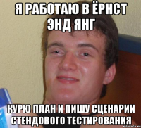 Я работаю в ЁРНСТ ЭНД ЯНГ КУРЮ ПЛАН И ПИШУ СЦЕНАРИИ СТЕНДОВОГО ТЕСТИРОВАНИЯ