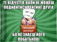 те відчуття, коли не можеш подивитись рейтинг друга бо не знаєш його побатькові