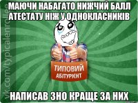 Маючи набагато нижчий балл атестату ніж у однокласників Написав ЗНО краще за них