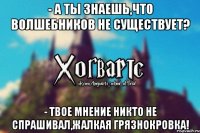 - А ты знаешь,что волшебников не существует? - Твое мнение никто не спрашивал,жалкая грязнокровка!