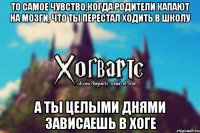 То самое чувство,когда родители капают на мозги, что ты перестал ходить в школу А ты целыми днями зависаешь в Хоге