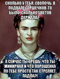Сколько у тебя, сволочь, в подвале горшечков-то было, сколько цветов держала? А сейчас ты орёшь, что ты мииирная и что Порошенка по тебе просто так стреляет, падла?!