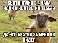 Был онлайн в 4 часа ночи и не ответил тебе?? Да это братик за меня вк сидел